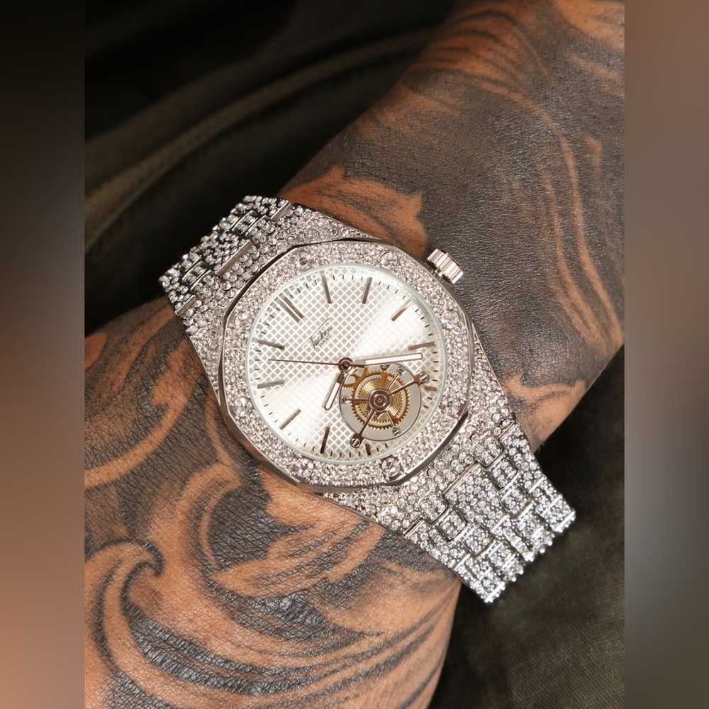 ICED PUT WHITE GOLD GP PAVE ENCRUSTED INCREDIBLE WATCH NEW !!!